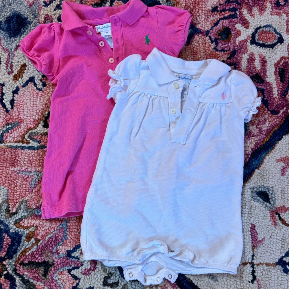 Ralph Lauren Kids One Piece Polos - Pink and White